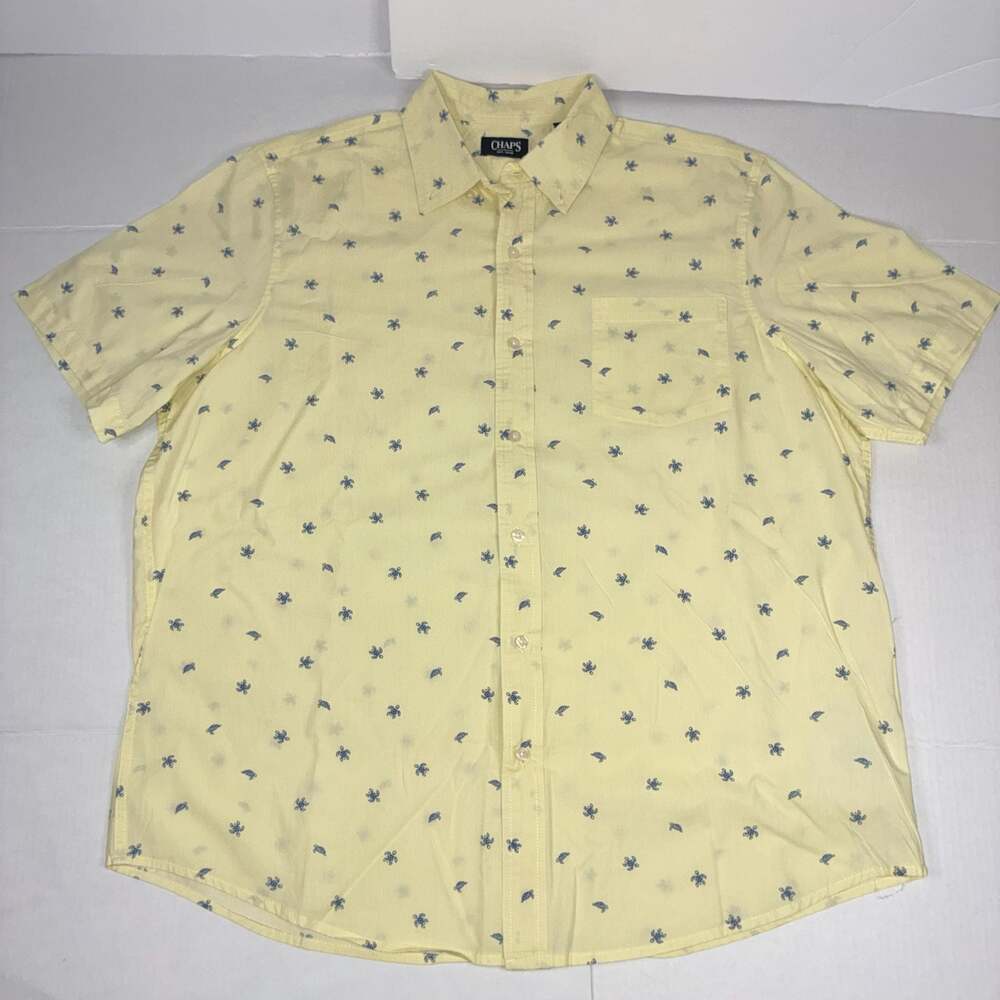 Chaps Men's Yellow Turtle Print Short Sleeve Button-Down Casual Shirt XL
